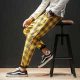 Dropshipping Japanese Streerwear Men Plaid Pants 2019 Autumn Fashion Slim Man Casual Trousers Korean Male Harem Pants