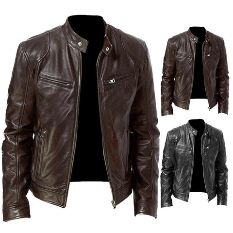 Autumn Men Fashion Motorcycle Leather Jacket fit Coat Casual Zipper jacket