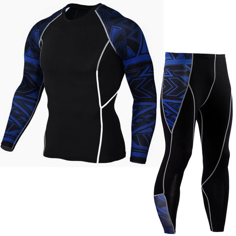 Men's Thermal Underwear Set Long Sleeve Fitness Tights Sportswear Compression Elastic Track and Field Running Wear